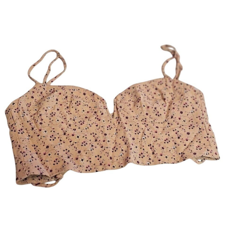 Blue life corset‎ crop top size extra small pink floral lace up back